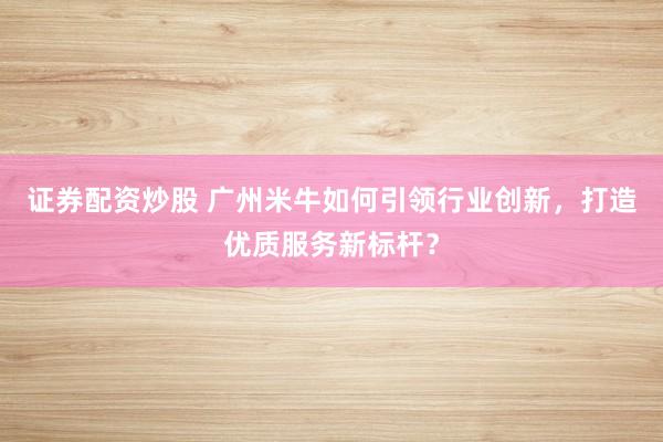 证券配资炒股 广州米牛如何引领行业创新，打造优质服务新标杆？