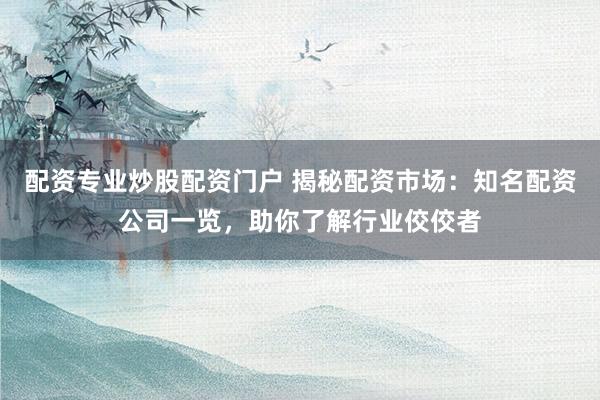 配资专业炒股配资门户 揭秘配资市场：知名配资公司一览，助你了解行业佼佼者
